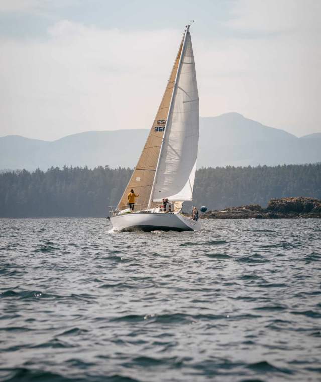 A sailboat at sea.