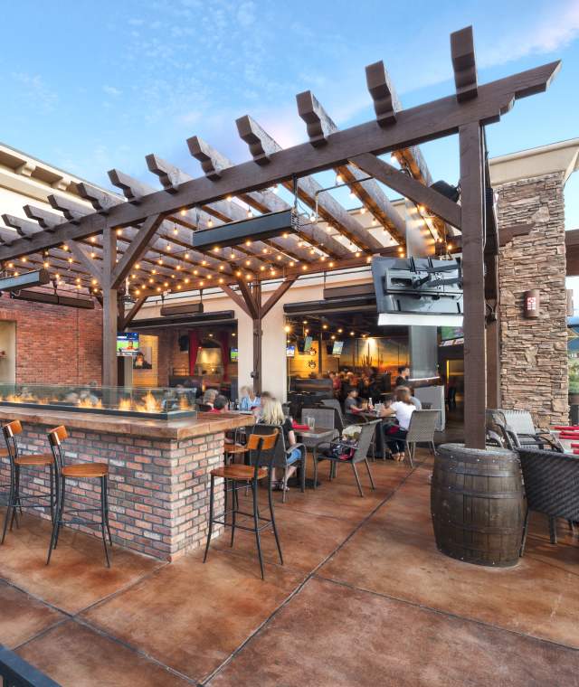A large outdoor patio at a restaurant in Chandler, AZ