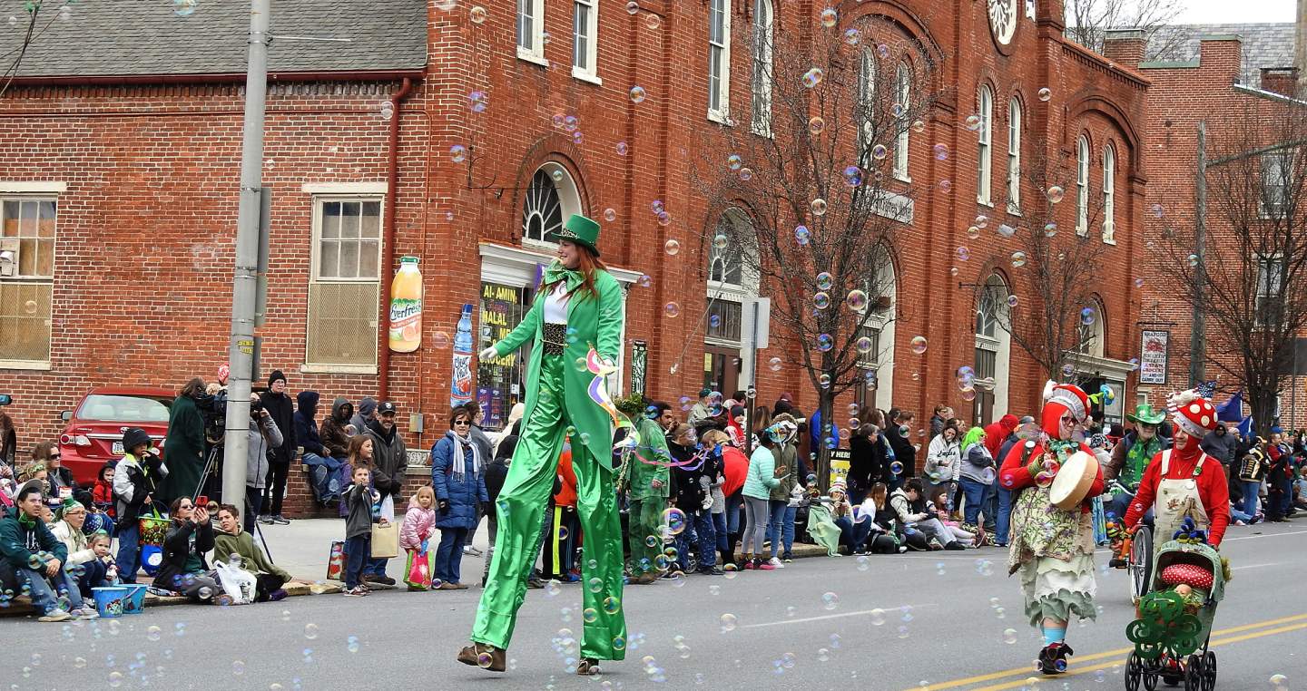 stiltwalker at York Saint Patrick's Day Parade