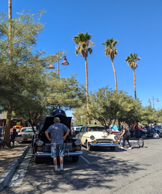 Classic cars on display at the Historic Plaza in Twentynine Palms, California.