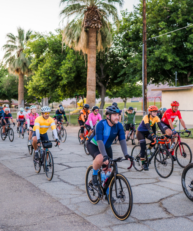Cyclists participating in the JT 55 cycling event in Twentynine Palms, California.