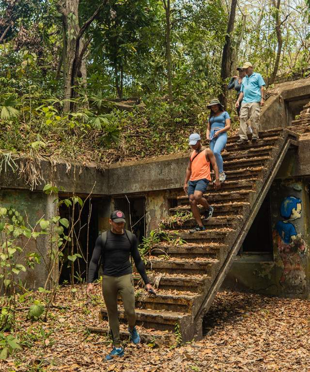 Stairs of Fuerte Sherman ruins at Colon between vegetation