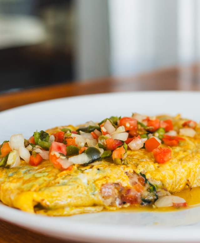 An omelet on a white plate
