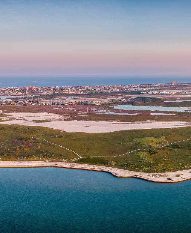 Aerial view of the Port Aransas coast