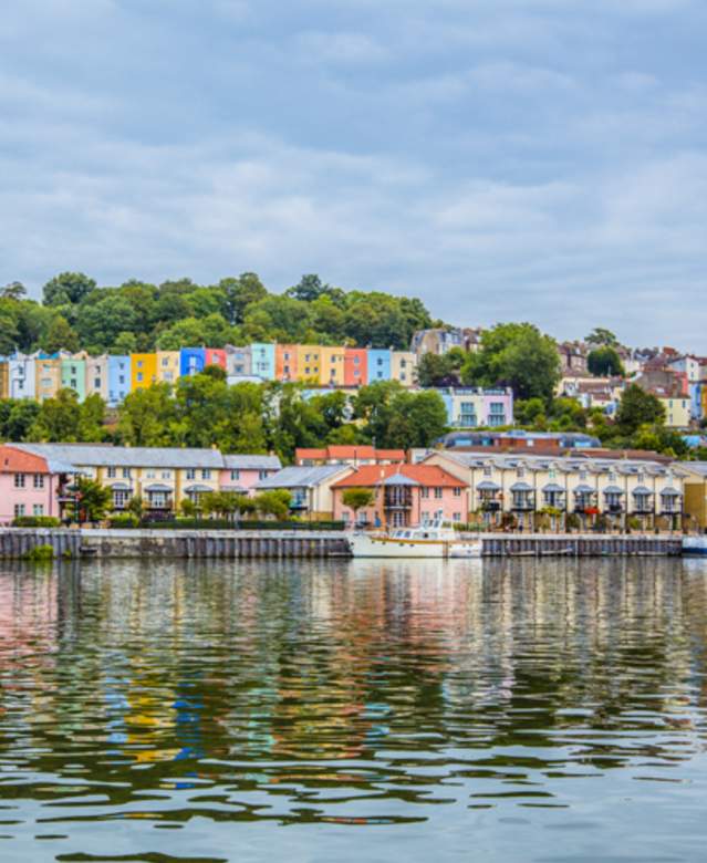 Colourful houses on the hills around harbourside