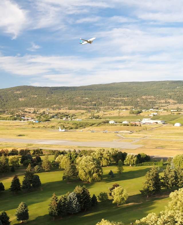 Plane taking off from Kelowna Airport