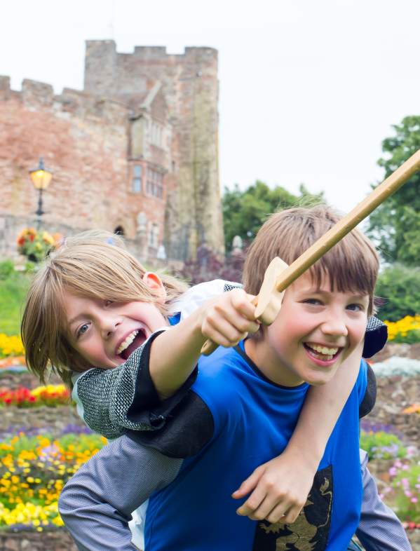 Tamworth Castle Grounds Summer boys roleplay piggyback