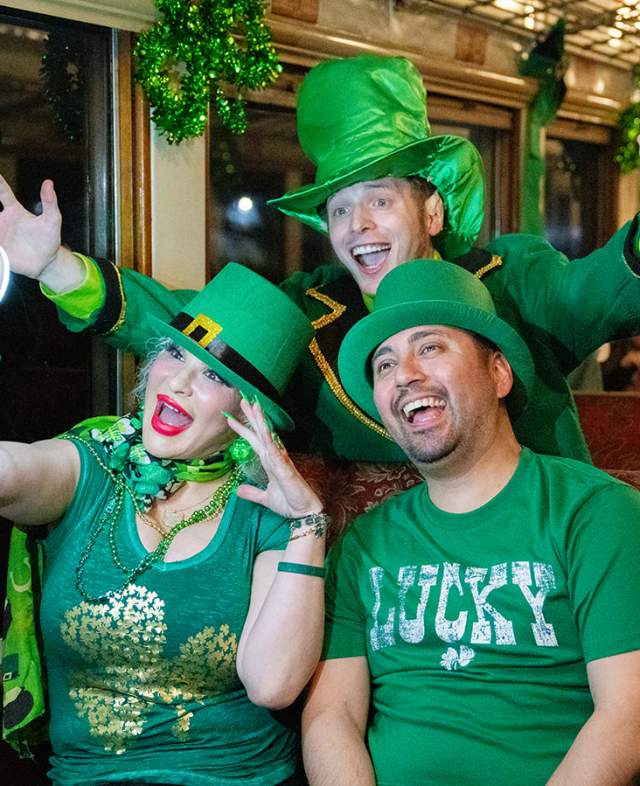 Riders on the Kiss Me I'm Irish Express on the Grapevine Vintage Railroad