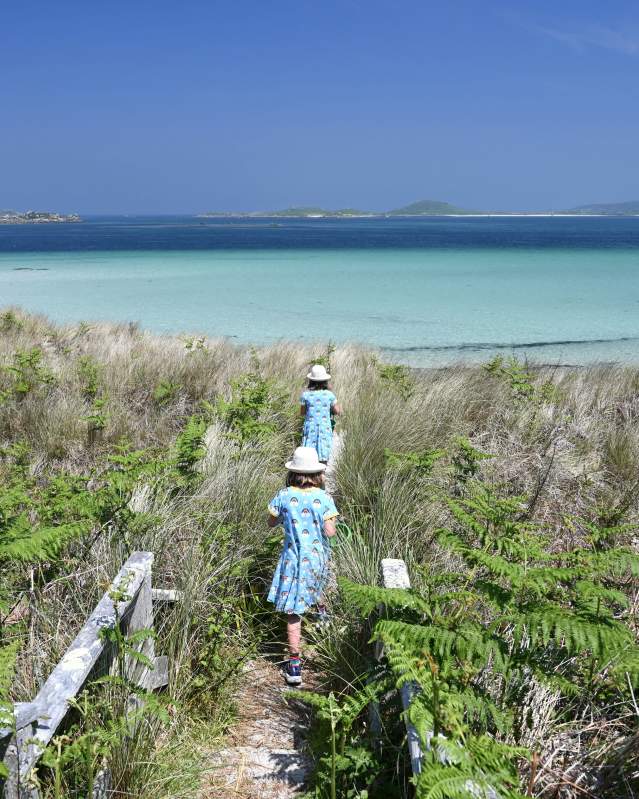 Girls walking to the beach