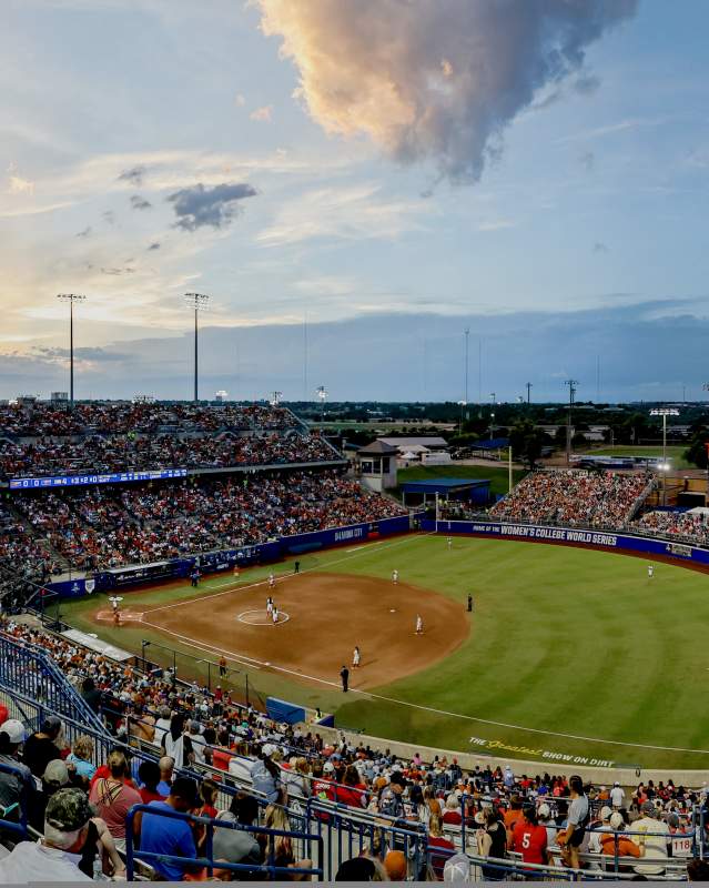 Stadium full of fans watching the NCAA Women's College World Series