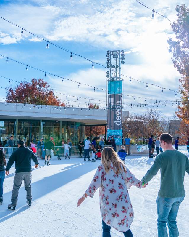 A couple skating on the Devon Ice Rink in Oklahoma City