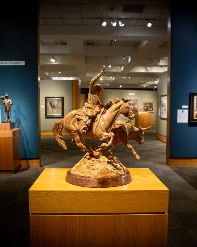Cowboy riding a horse statue at Prix de West art exhibit at National Cowboy & Western Heritage Museum