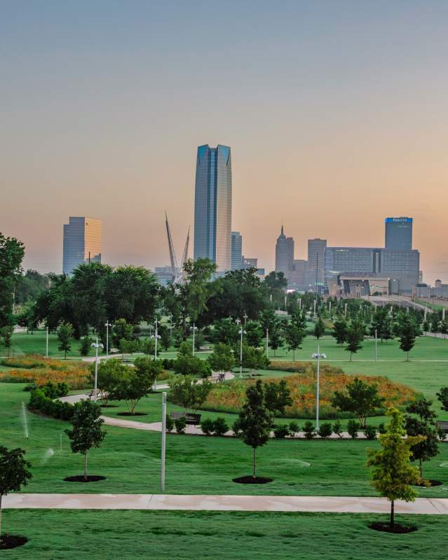 Photo of skyline and park at Scissortail Park in Oklahoma City
