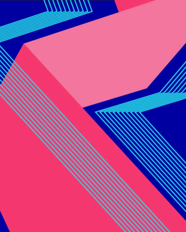 Banner with blue and pink shapes