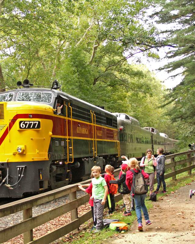 Children waiting to board the Cuyahoga Valley Scenic Railroad