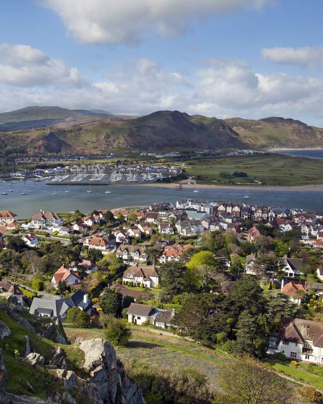 Drone view looking over Deganwy and the Irish Sea
