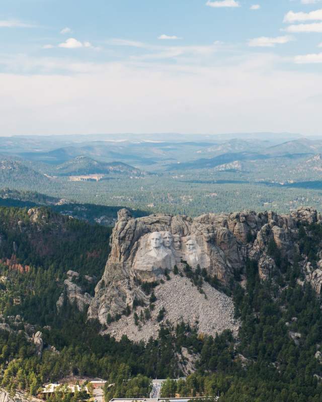 aerial image of mount rushmore and the surrounding black hills of south dakota