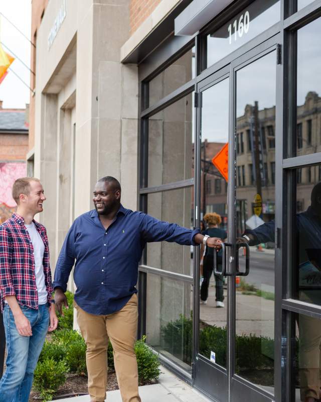 A group entering the Stonewall Columbus community building in Columbus.