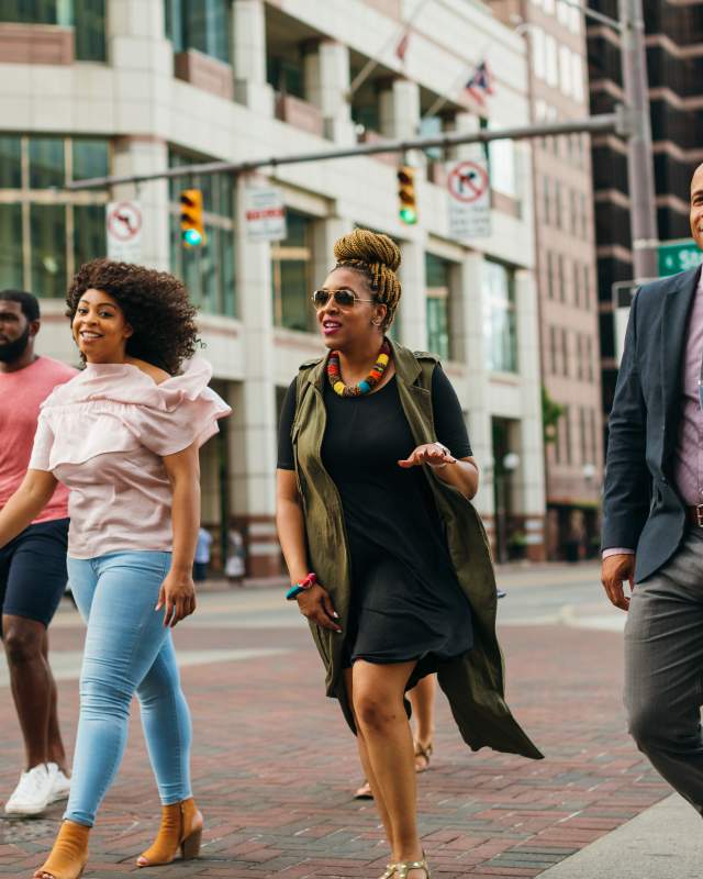 A group of young professionals working downtown.