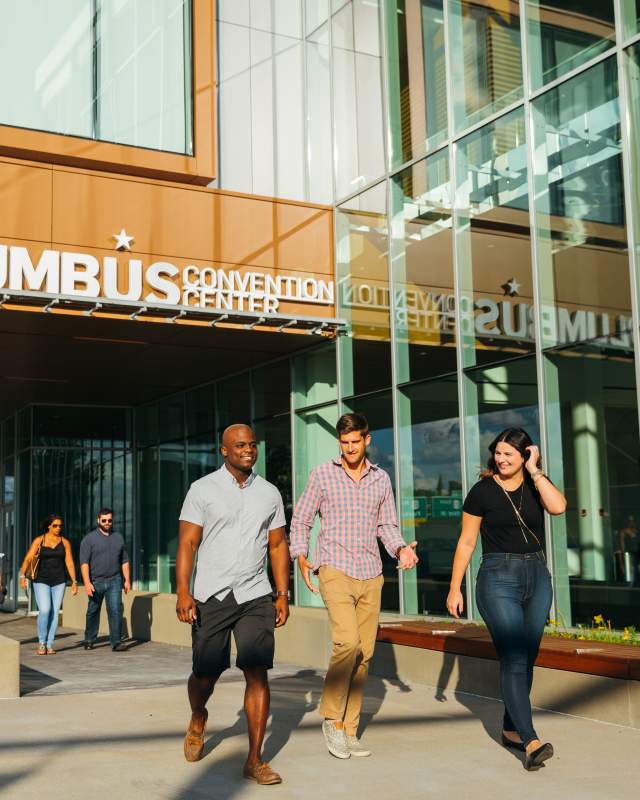 Convention attendees leaving the Greater Columbus Convention Center