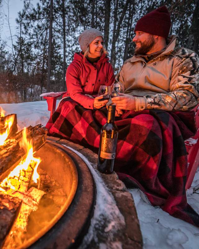 Winter Bonfire at a Cabin