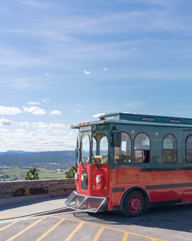 City view trolley at the scenic overlook on skyline drive in rapid city, sd