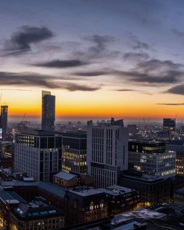 Manchester skyline at dusk