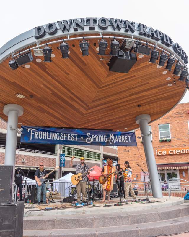 band performing on the main street square stage during the Fruhlingsfest and spring market event in rapid city,sd