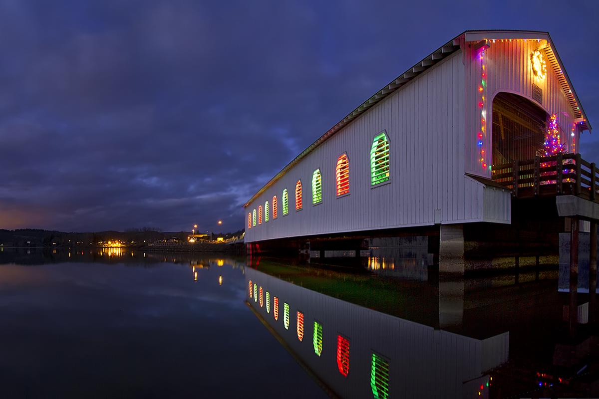 Lowell Covered Bridge during Christmas by David Putzier