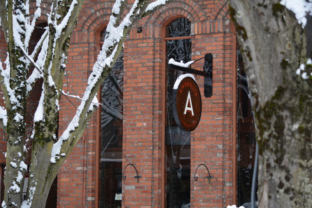Downtown Eugene Restaurant Ambrosia in Snow by Colin Morton