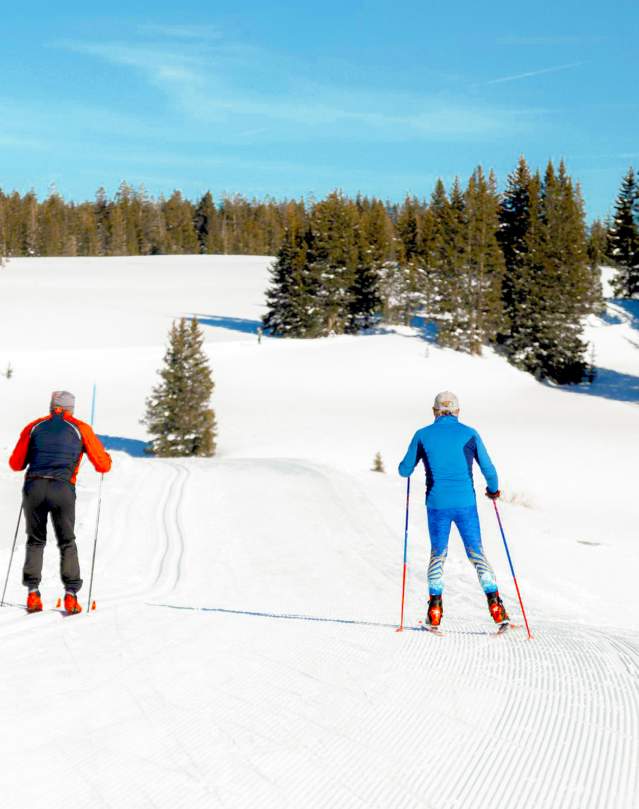 Two People Cross Country Skiing