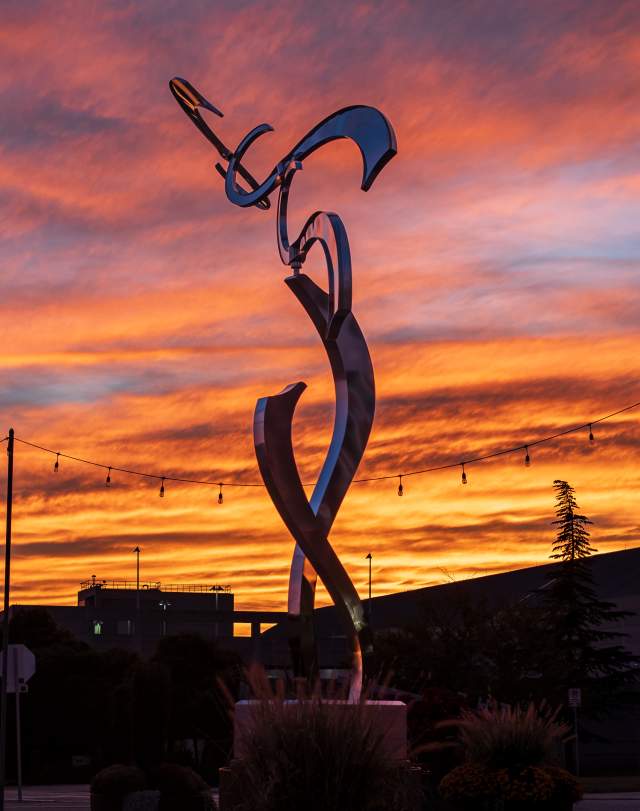 Wind sculpture with sunset