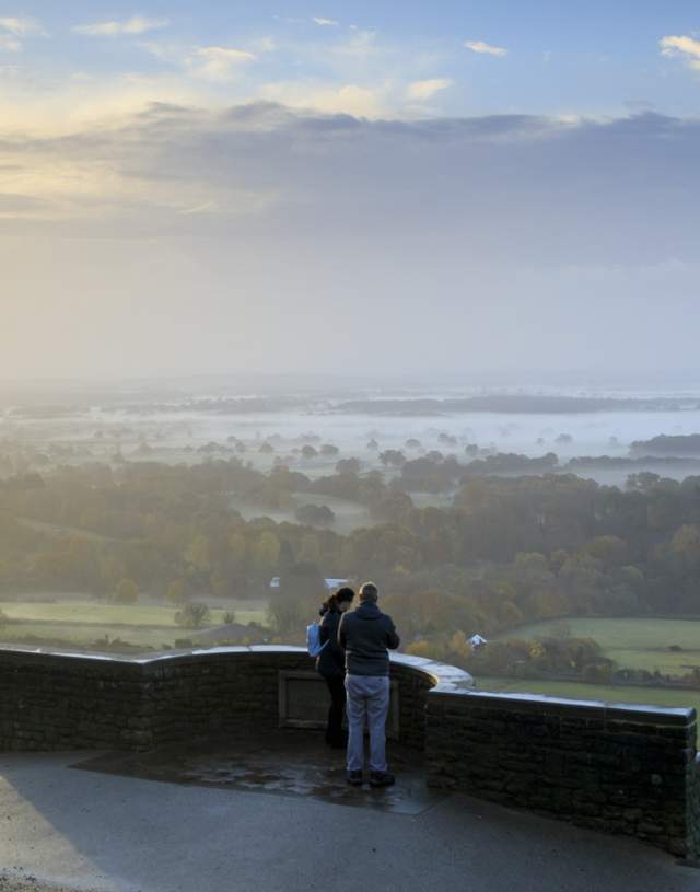 walkers stood on the Salomons memorial viewpoint at Box Hill