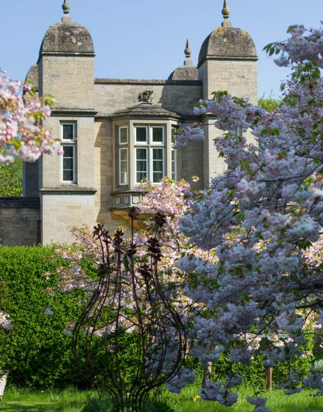 A path lined with spring blossom at Easton Walled Gardens, near Grantham