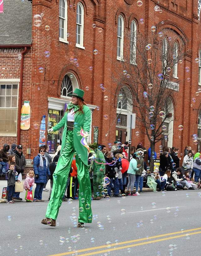 stiltwalker at York Saint Patrick's Day Parade