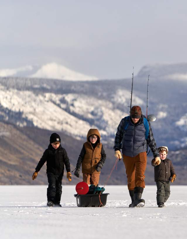 Family Walking to Ice Fish