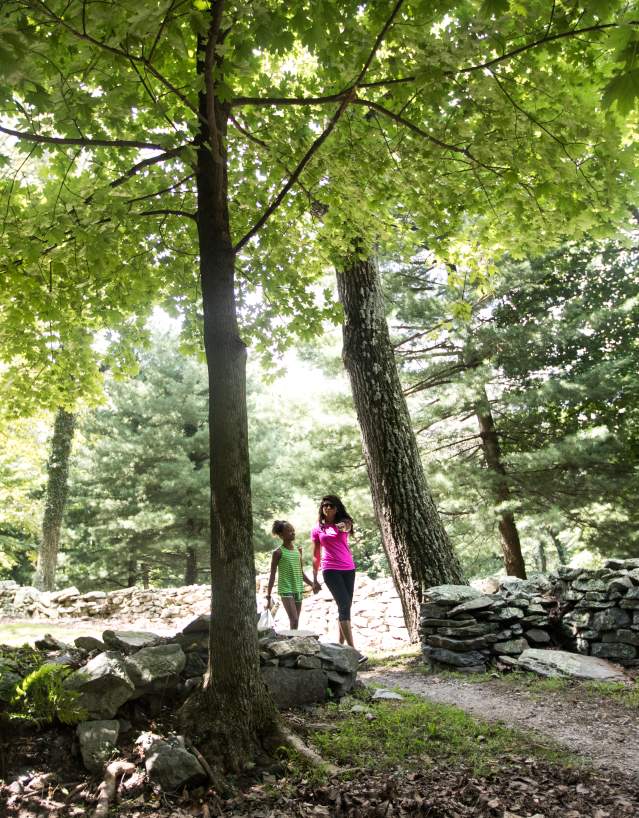 Woman and child hiking on a trail at Gathland State Park