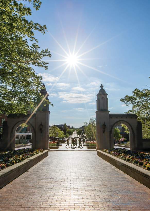 Cobblestone walkway and entrance to Indiana University