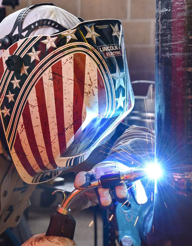 Man patriotic welding mask