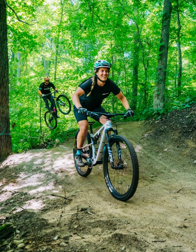 Couple biking on the DTE Energy Foundation Trail
