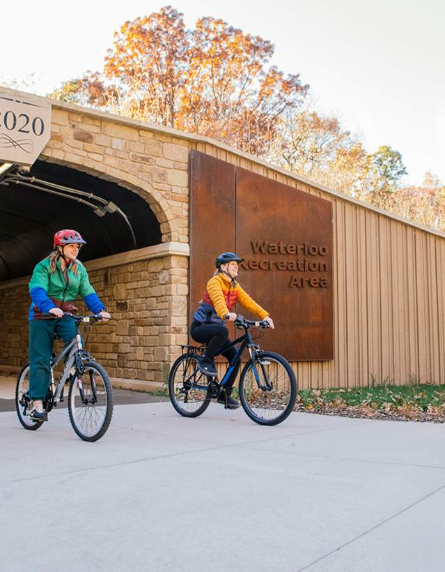 Mom and Daughter riding bikes at Waterloo Recreation