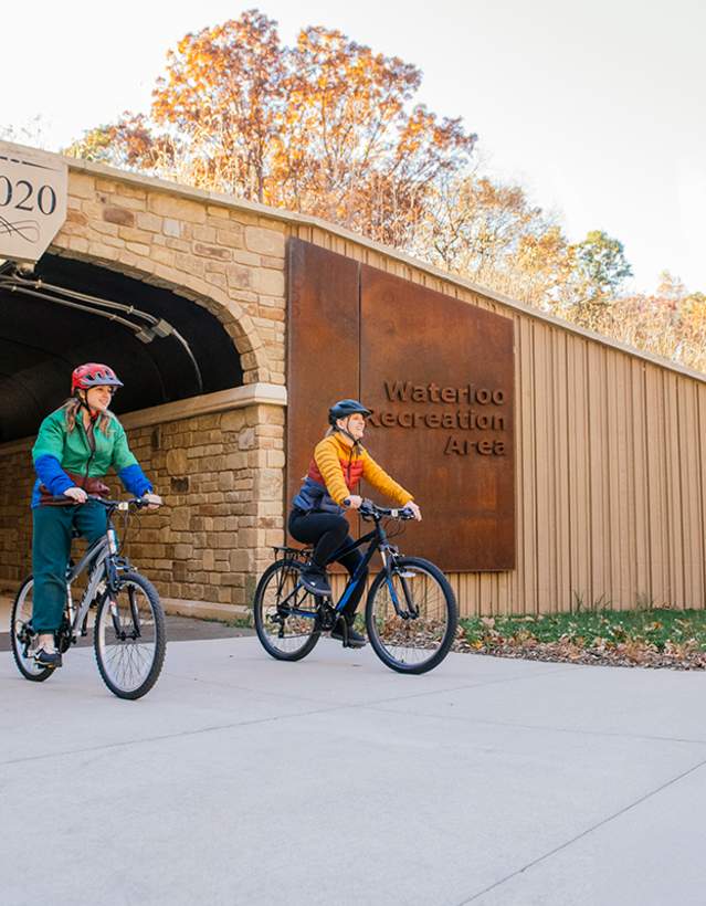 Mom and Daughter riding bikes at Waterloo Recreation
