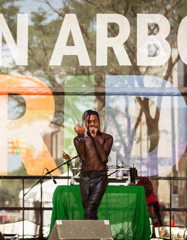 J. Santino on stage at Ann Arbor Pride