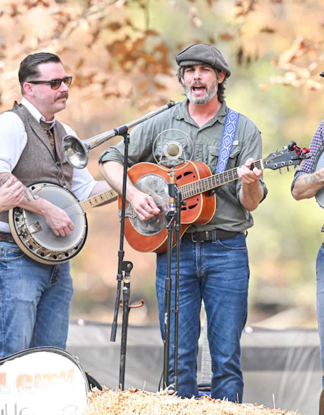 The Steel City Jug Slammers play bluegrass music at Oak Mountain State Park's Appalachian Trail Fest.