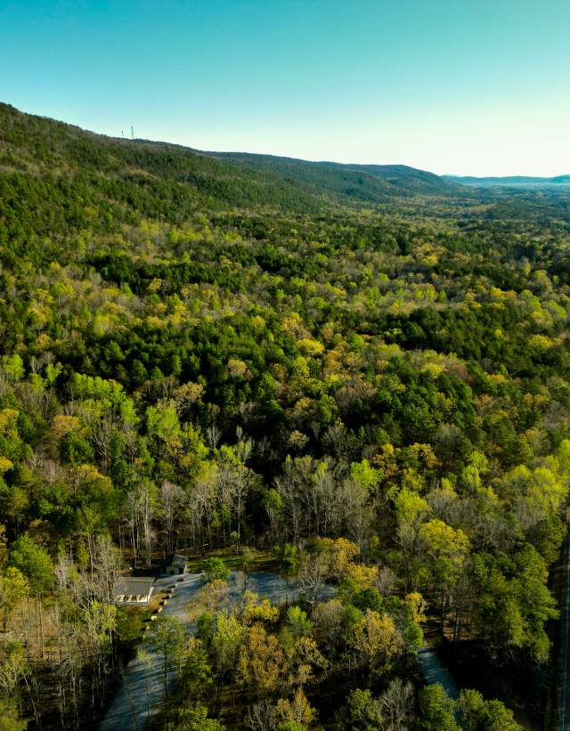 Aerial view of the 43 entrance of Double Oak Park