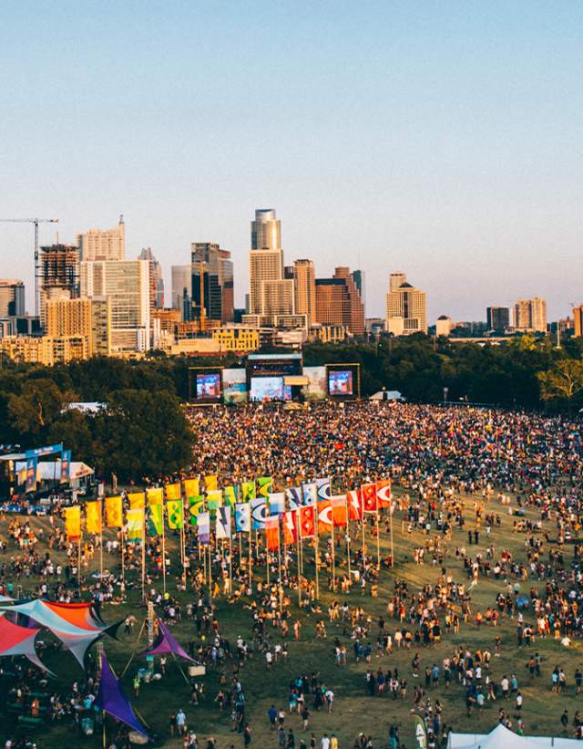 ACL Festival in Zilker Park with Austin Texas Skyline