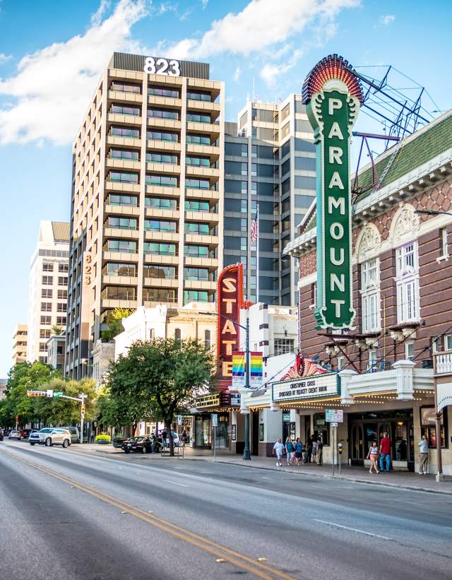 Congress Avenue in front of the Paramount Theatre.