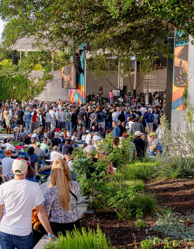People gathered around the stage at Austin Blues Festival.
