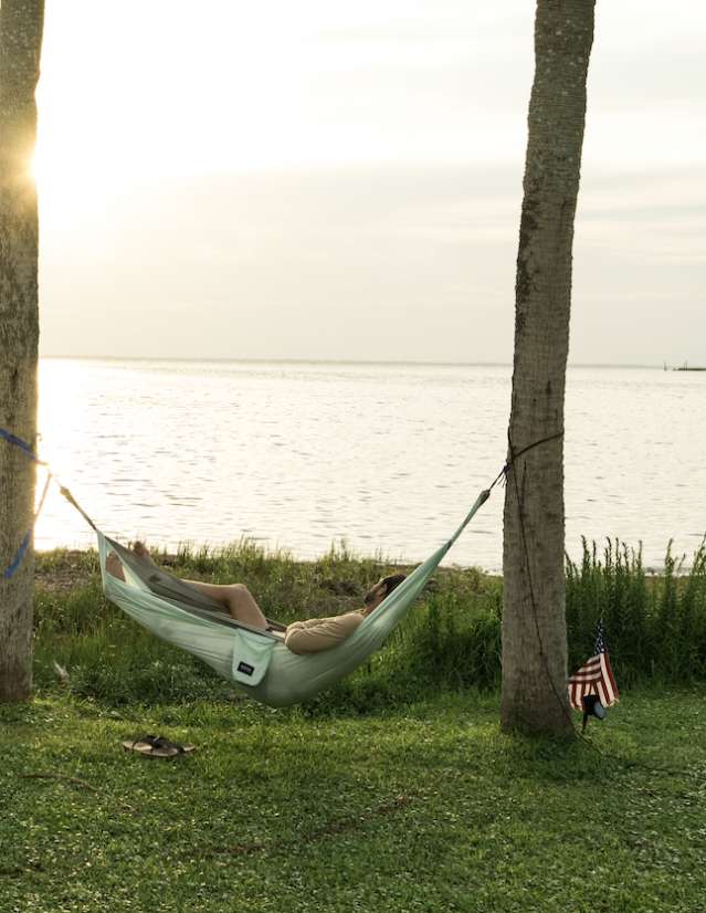 lying in a hammock overlooking st. joseph bay