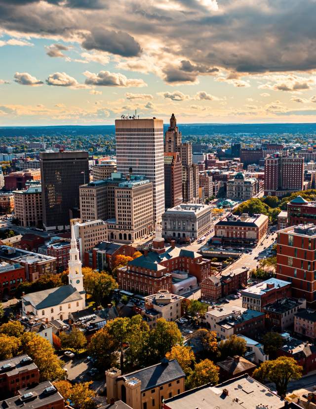 Drone photo of the Providence skyline